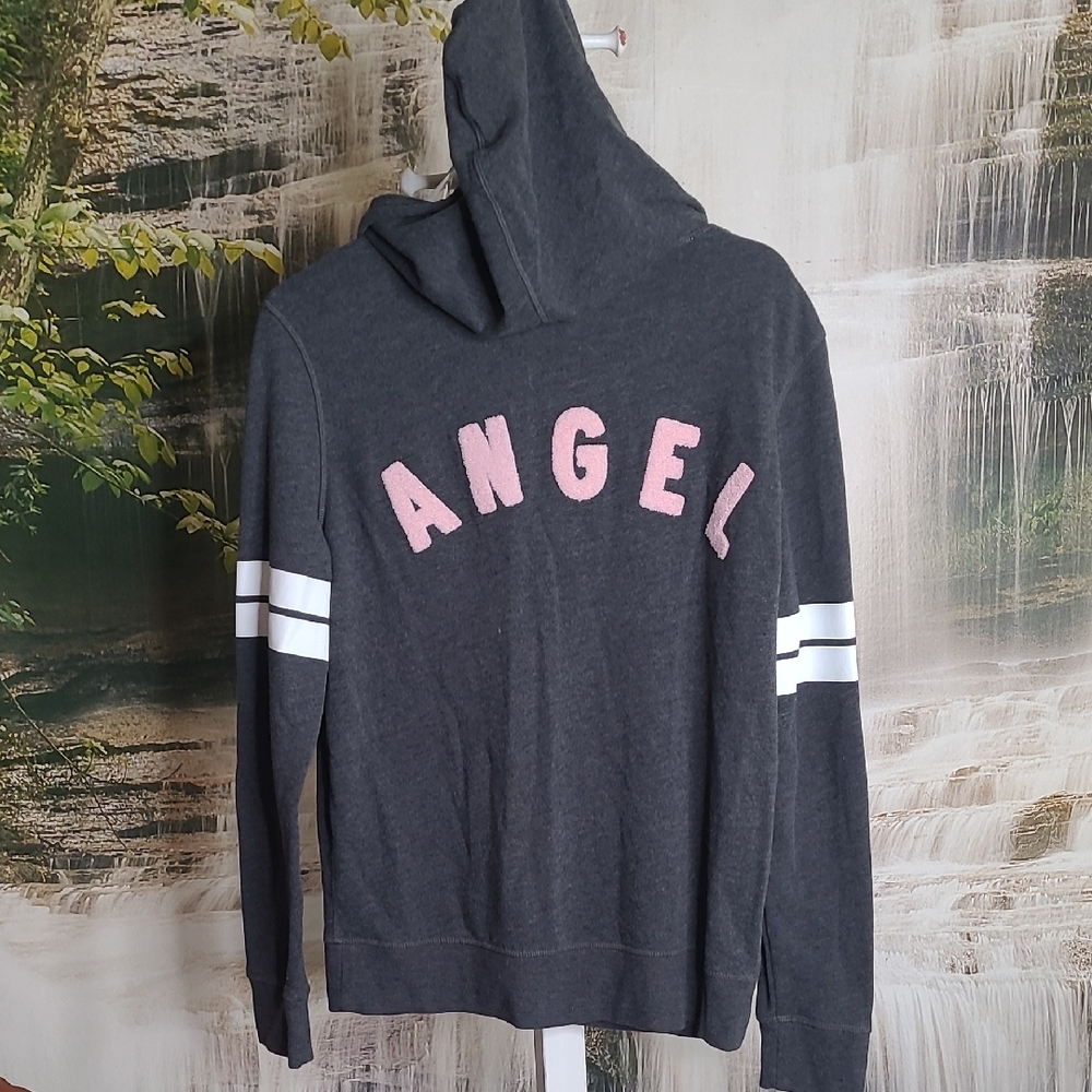 Victoria's Secret Womens Medium Gray & Pink Angel Knit Zip up Sweatshirt Hoodie